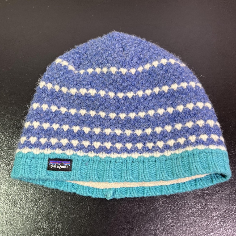 Patagonia Hat Beanie Womens One Size Blue Fair Isle Wool Fleece Lined Winter